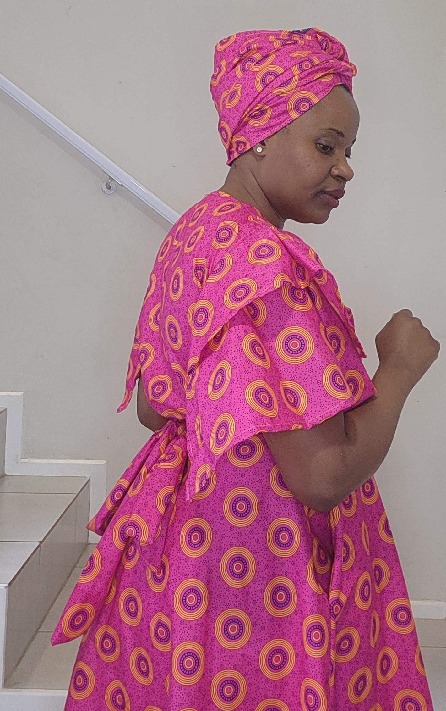 Frills Wrap Dress - Pink Shwe-Shwe Print - Maxi (floor length)